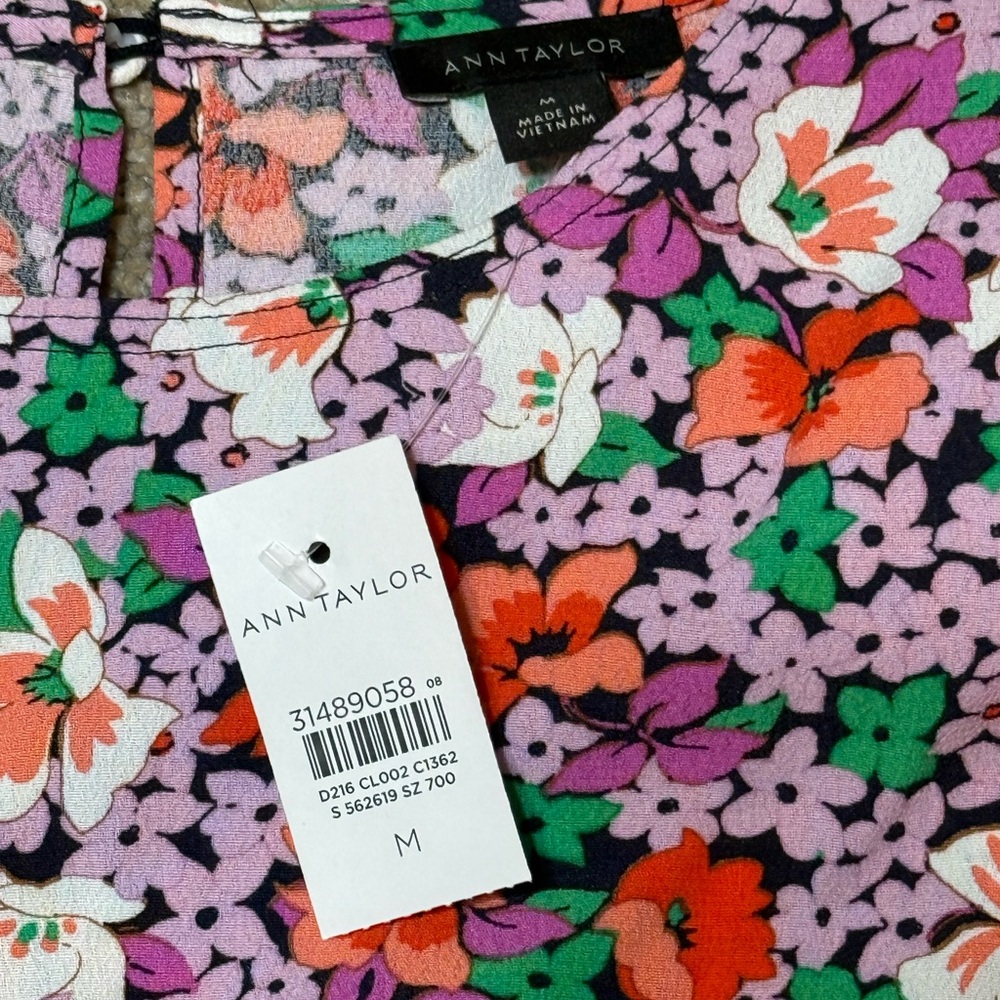 Ann Taylor Purple Orange Floral Midi Dress Slight High Low Size M - Picture 5 of 6